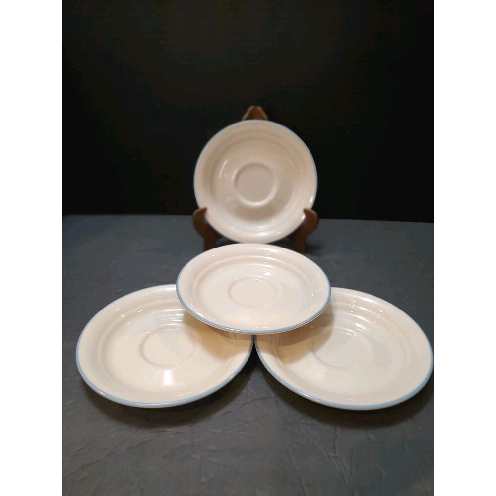 Corelle Coastal Breeze Plates Saucers 6.25" Light Blue Rim 4pc Set Corning Vtg
